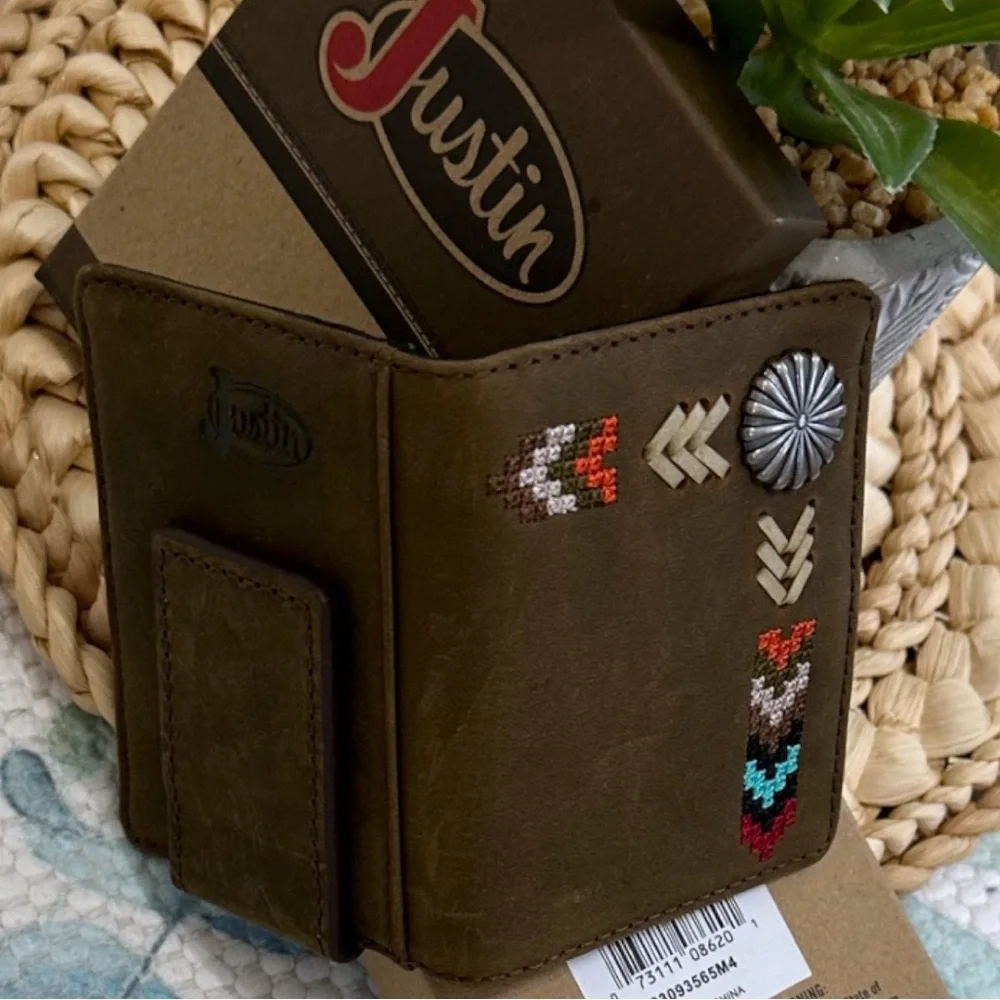Justin Boots Multicolor Embroidered Leather Card Wallet